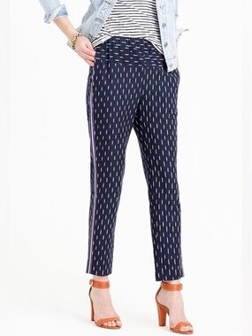 J. Crew Navy Ikat-Stripe Cropped Pull-On Pants